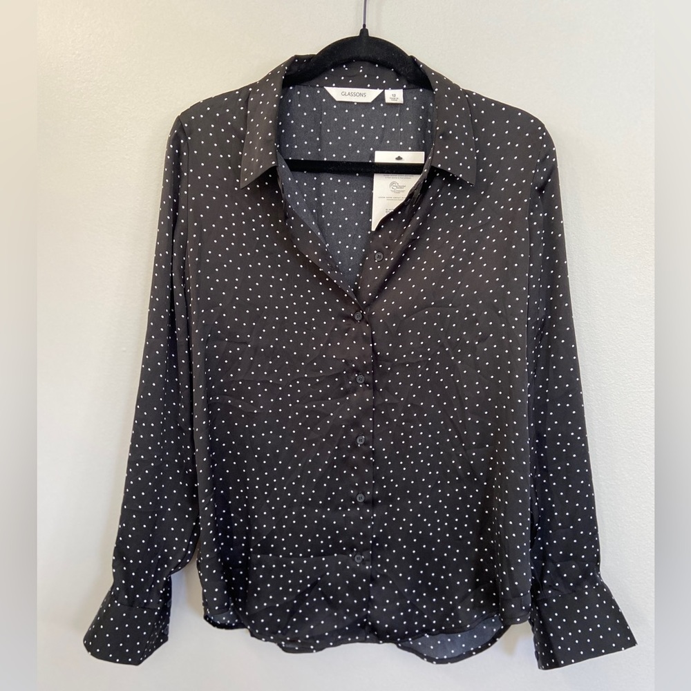 Glassons Black Button-Up Polka Dot Blouse